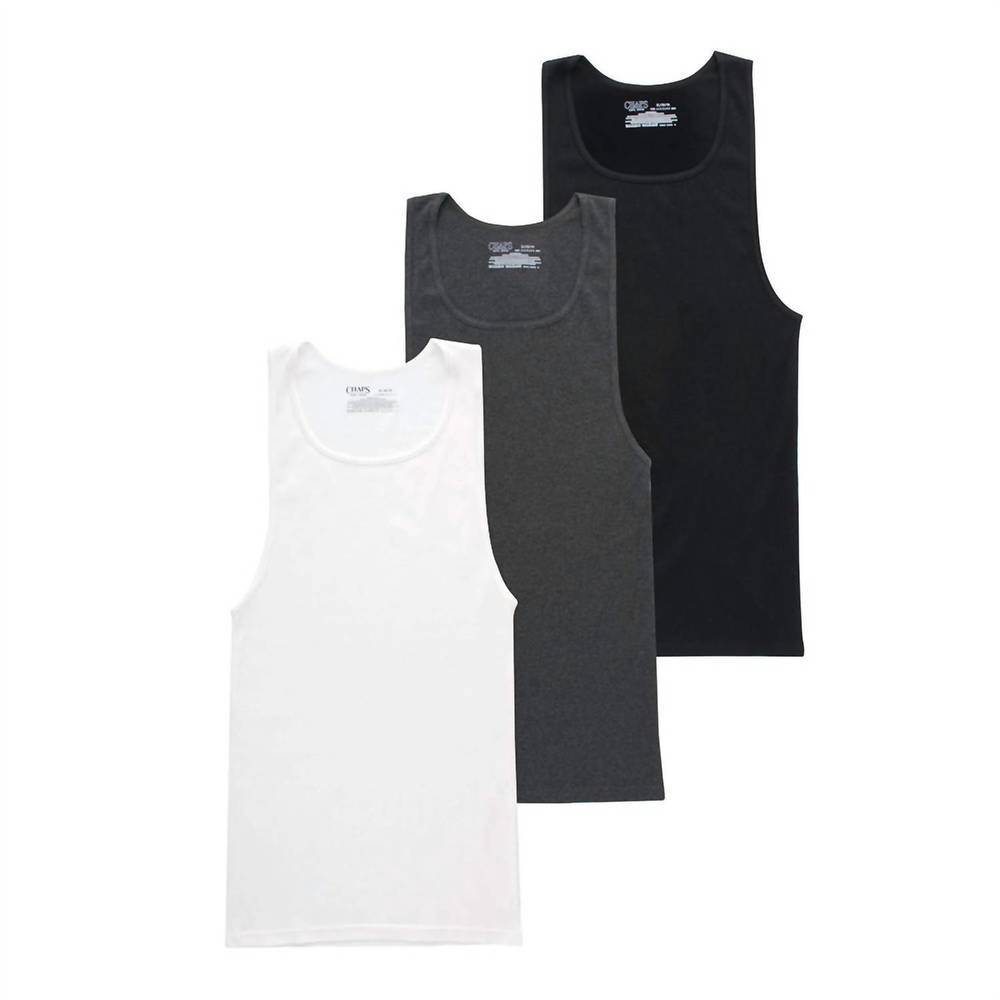NEW CHAPS men's tank undershirt in white/charcoal grey heather/black